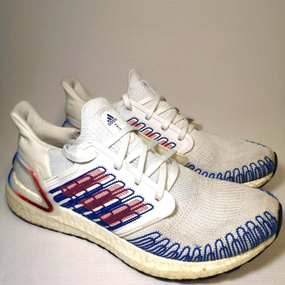 Adidas Ultraboost 20 Men's SZ 8.5 Running White Red Blue EG0712 USA